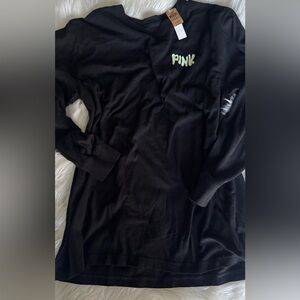 PINK Victoria's Secret Black LS Shirt Glow Eyes Halloween Sz: XS